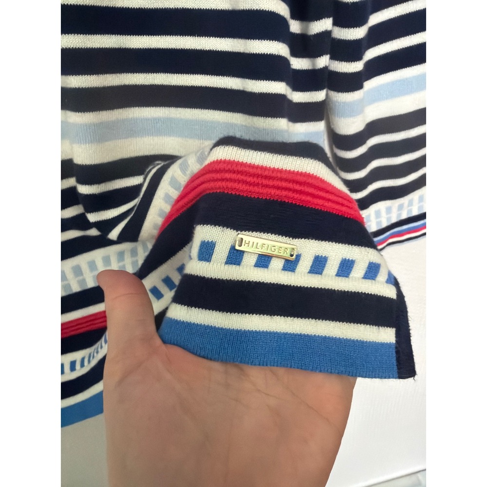 Tommy Hilfiger Womens Striped Boat Neck Sweater Navy Red Blue Button Shoulder M - Picture 6 of 10